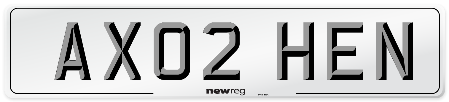 AX02 HEN Number Plate from New Reg